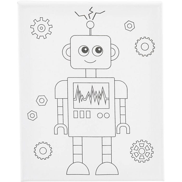 Målardukar med tryck, Robot, D: 1,6 cm, stl. 24x30 cm, 360 g, 1 st.
