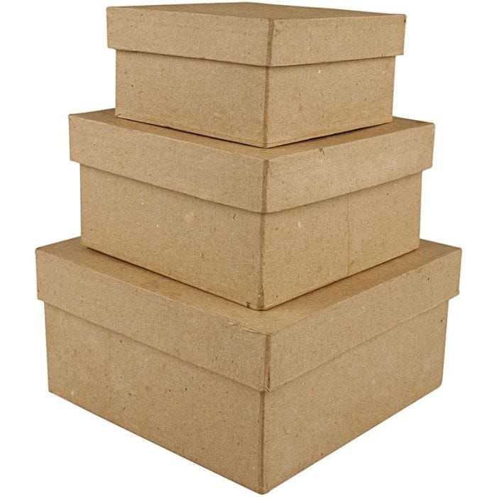 Kvadratiska Pappaskar, H: 5+6+7,5 cm, stl. 10+12,5+15 cm, 3st./ 1 set