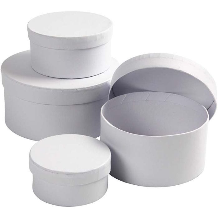 Runda Pappaskar, H: 4+5+6+7 cm, Dia. 8+10+12+14 cm, vit