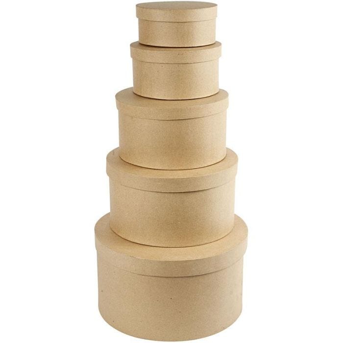 Runda Hattaskar, H: 8+10+13+15+19 cm, Dia. 16,5+18,5+24+28,5+35,5 cm, 5st./ 1 set