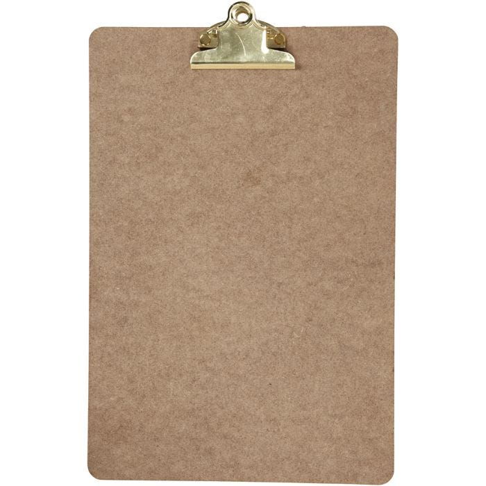 Clipboard/ritunderlag, A4, stl. 23x34x0,3 cm, mässing, 1 st.