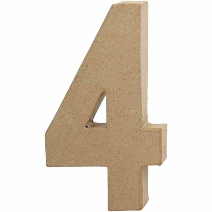 Pappsiffra, 4, H: 20,5 cm, B: 12 cm, tjocklek 2,5 cm, 1 st.