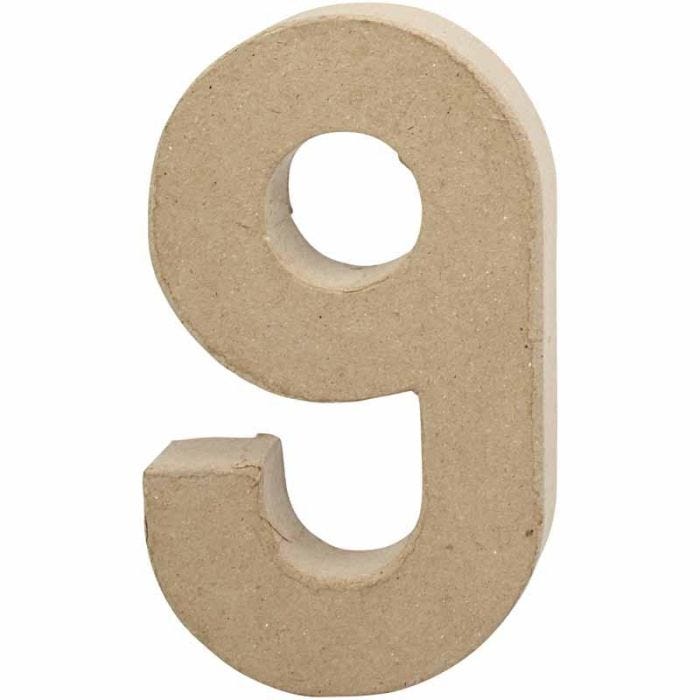 Pappsiffra, 9, H: 20,5 cm, B: 12 cm, tjocklek 2,7 cm, 1 st.