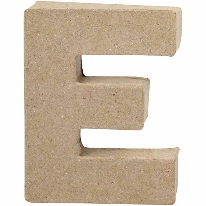 Pappbokstav, E, H: 10 cm, B: 7,5 cm, tjocklek 1,7 cm, 1 st.