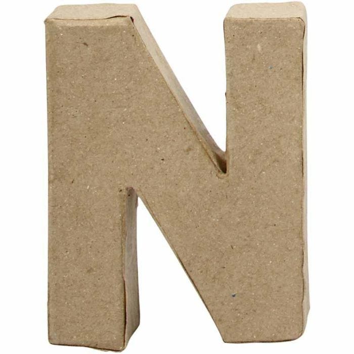 Pappbokstav, N, H: 10 cm, B: 7,8 cm, tjocklek 2 cm, 1 st.
