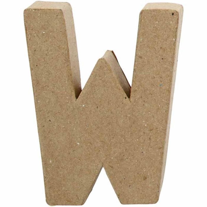 Pappbokstav, W, H: 10 cm, B: 8,3 cm, tjocklek 1,7 cm, 1 st.