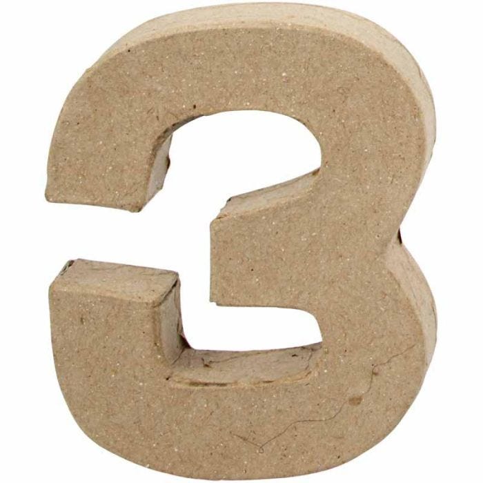 Pappsiffra, 3, H: 10 cm, B: 8 cm, tjocklek 1,7 cm, 1 st.