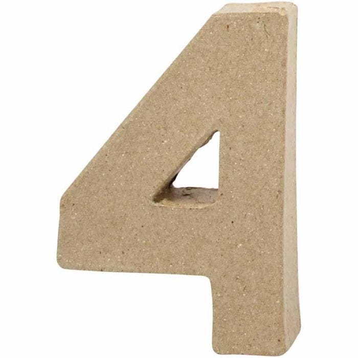 Pappsiffra, 4, H: 10 cm, B: 6,8 cm, tjocklek 1,7 cm, 1 st.