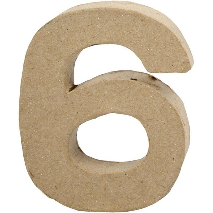 Pappsiffra, 6, H: 10 cm, B: 8,2 cm, tjocklek 1,7 cm, 1 st.