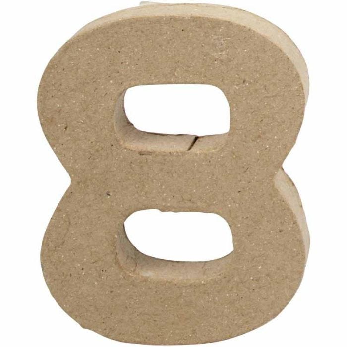Pappsiffra, 8, H: 10 cm, B: 7,6 cm, tjocklek 1,7 cm, 1 st.