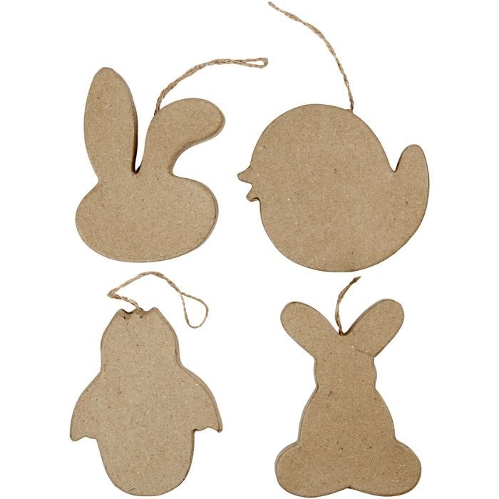 Påskdekorationer, kaninhuvud, kyckling, kyckling i ägg och hare, H: 10 cm, 4st./ 1 förp.