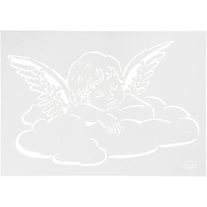 Stencil, ängel på moln, A4, ark 210x297 mm, 1 st.