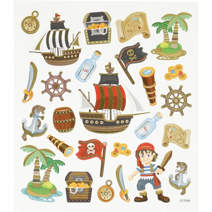 Klistermärken, pirater, ark 15x16,5 cm, 1 ark