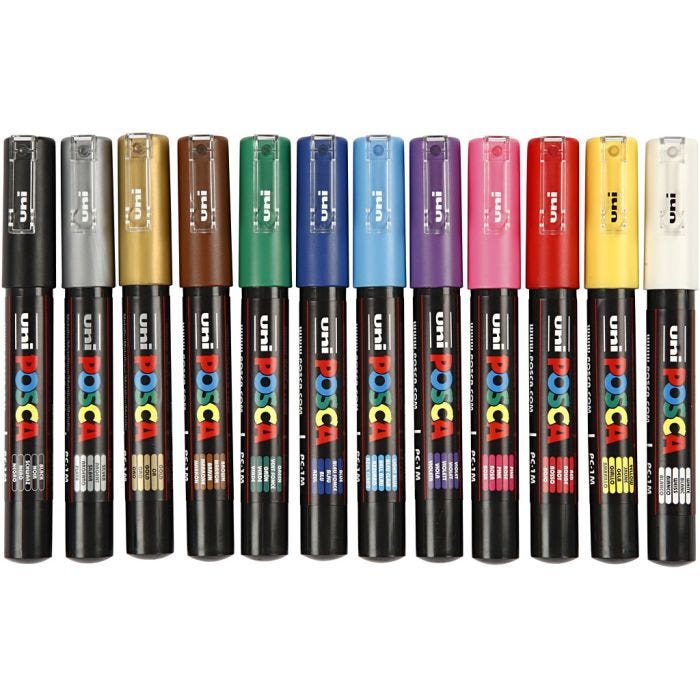 Posca Marker , nr. PC-1M, spets 0,7 mm, extra fine, mixade färger, 12 st./ 1 förp.