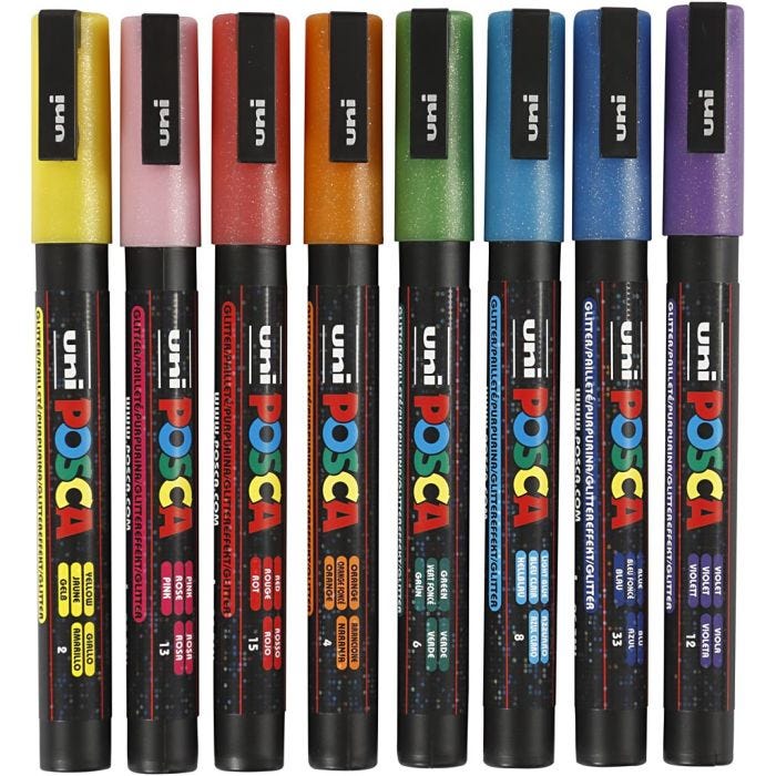 Posca Marker , spets 0,9-1,3 mm, glitter färger