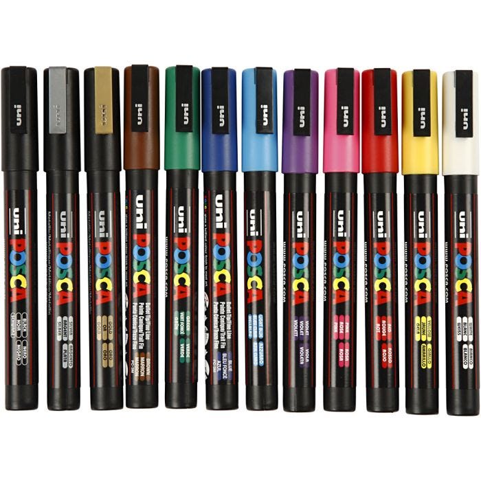 Posca Marker , nr. PC-3M, spets 0,9-1,3 mm, Fine, mixade färger, 12 st./ 1 förp.