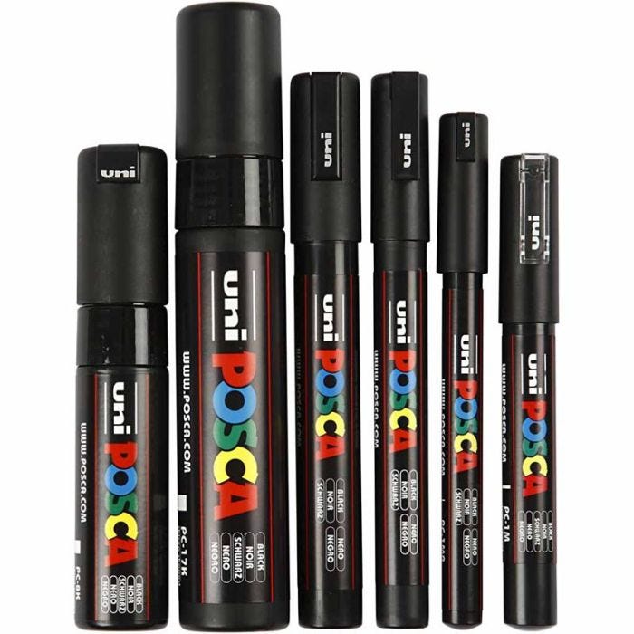Posca Marker , spets 0,7-15 mm, svart, 6 st./ 1 förp.