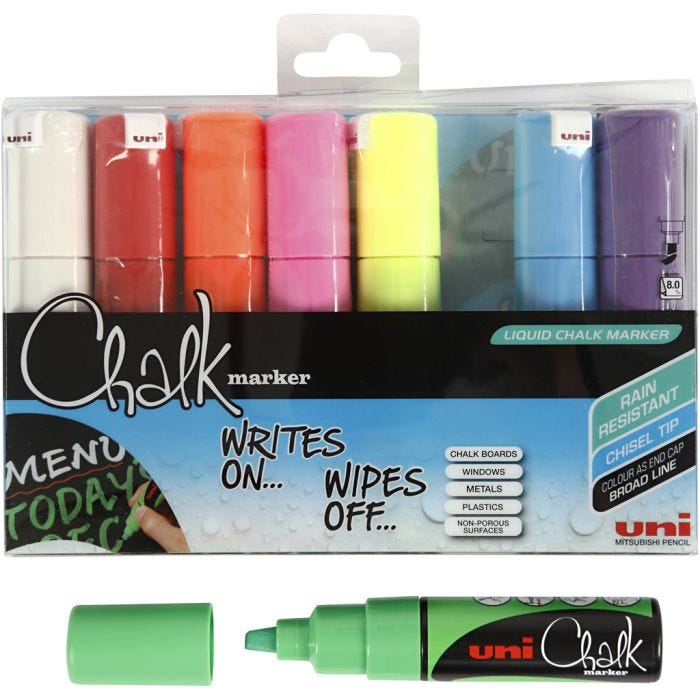 Chalk Marker, spets 8 mm, mixade färger, 8 st./ 1 förp.