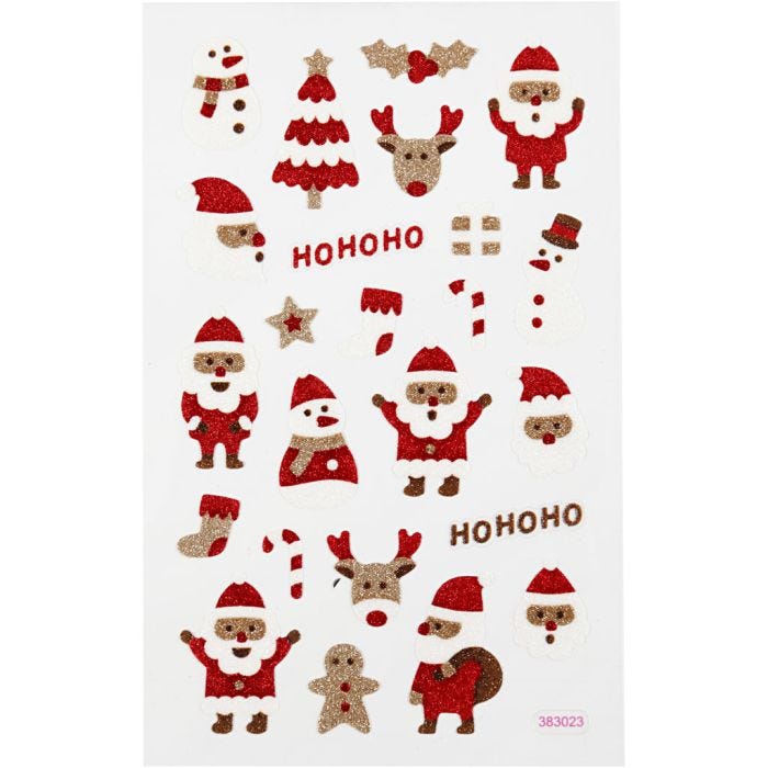 Glitterstickers, jultomte, ark 10x16 cm, 1 ark