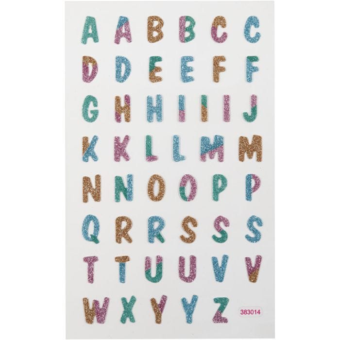 Glitterstickers, bokstäver, ark 10x16 cm, 1 ark