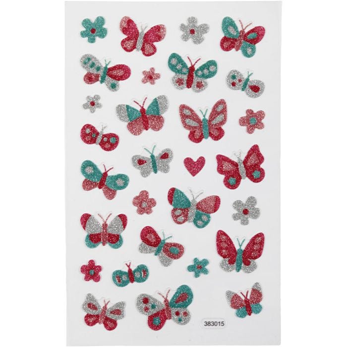 Glitterstickers, fjärilar, ark 10x16 cm, 1 ark