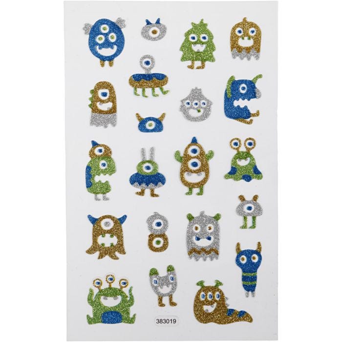 Glitterstickers, utomjordingar, ark 10x16 cm, 1 ark