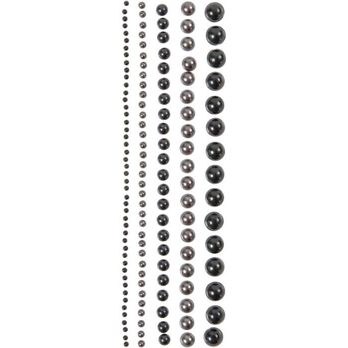 Rhinestones, stl. 2-8 mm, svart, antracitgrå, 140st./ 1 förp.