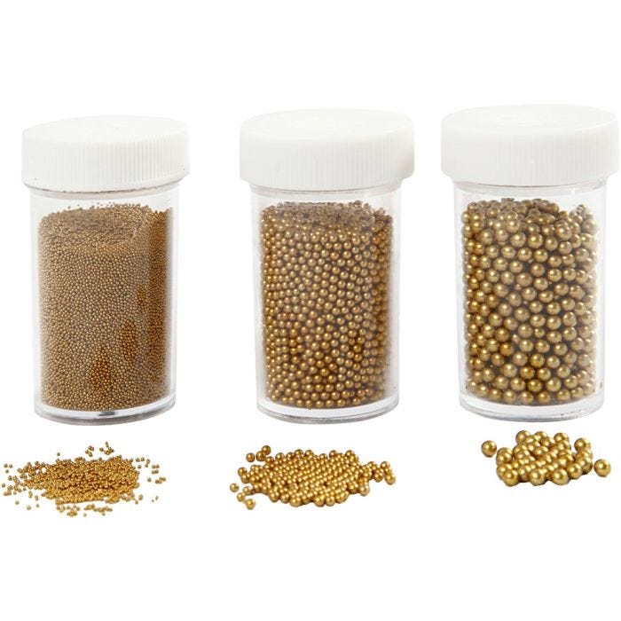 Miniglaskulor, stl. 0,6-0,8+1,5-2+3 mm, guld, 3x45 g/ 1 förp.