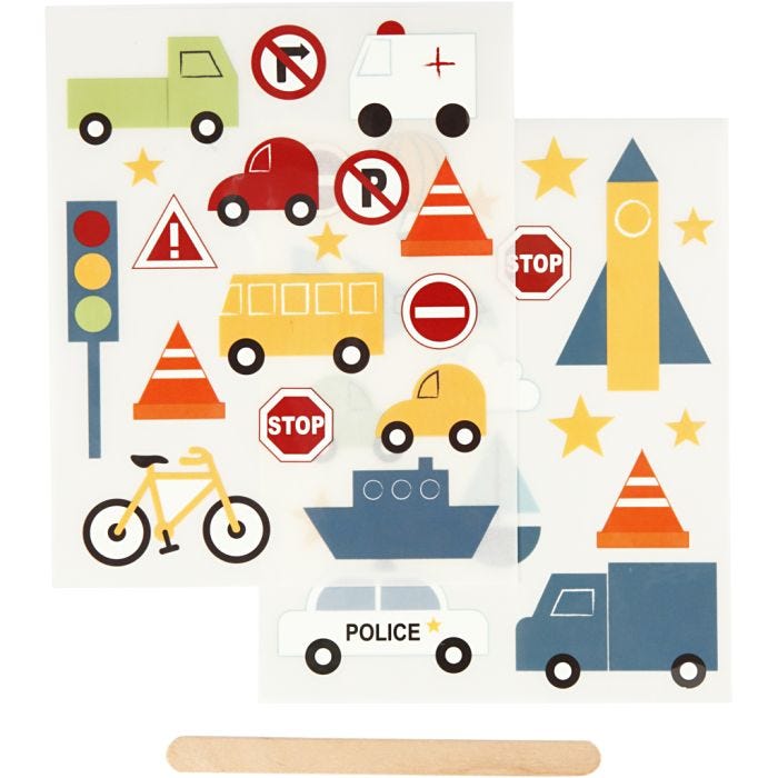 Rub-on Stickers, transport, ark 12,2x15,3 cm, 1 förp.