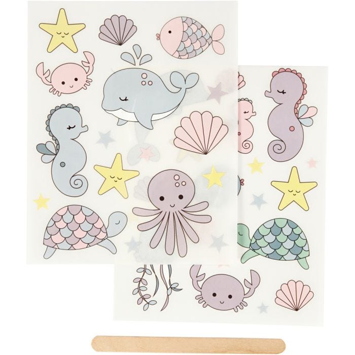 Rub-on Stickers, havet, ark 12,2x15,3 cm, 1 förp.