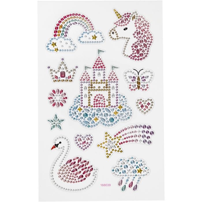 Diamond stickers, enhörningar, ark 10x16 cm, 1 ark