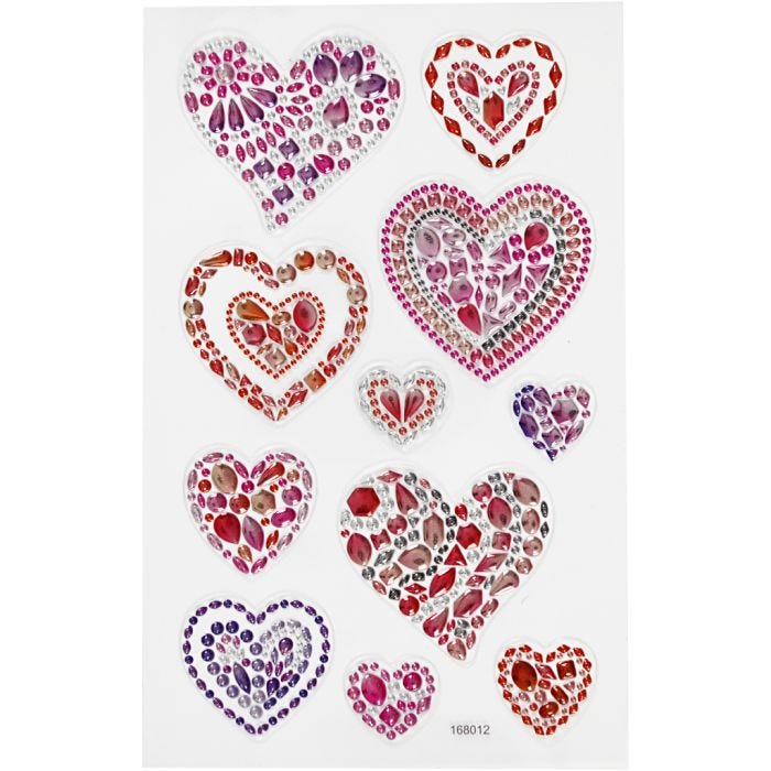 Diamond stickers, hjärtan, ark 10x16 cm, 1 ark