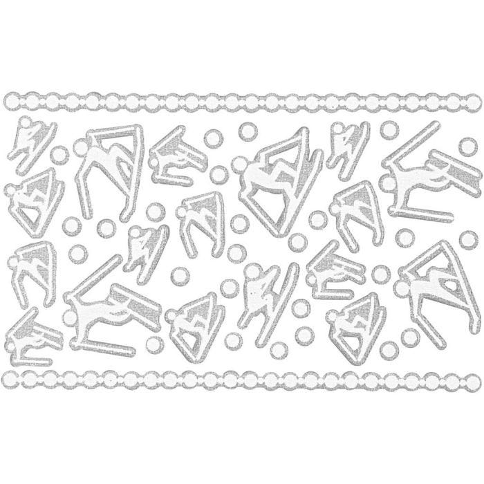 Foam Stickers, skidåkare, ark 9x14 cm, stl. 5-30 mm, vit, 1 ark