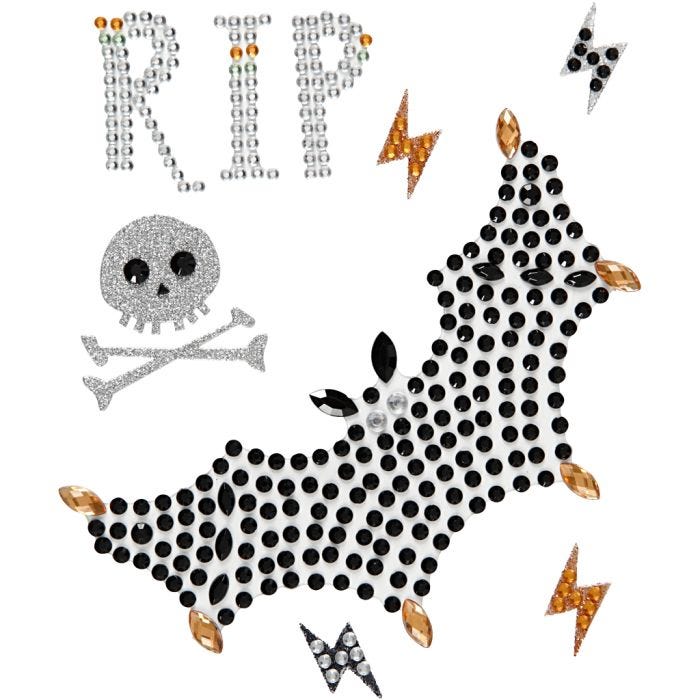 Rhinestonesstickers, RIP och fladdermus, ark 14x17 cm, 1 ark