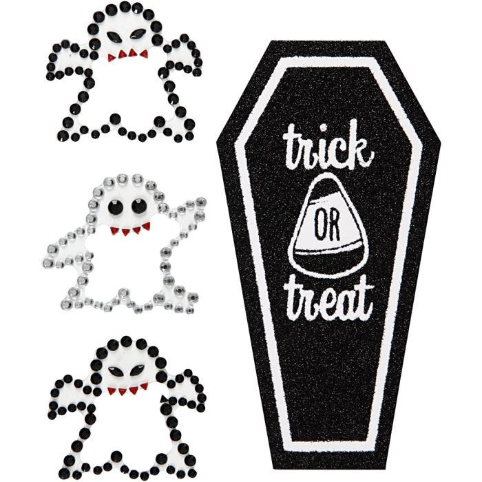 Rhinestonesstickers, Spöken och kista, 14x17 cm, 1 ark