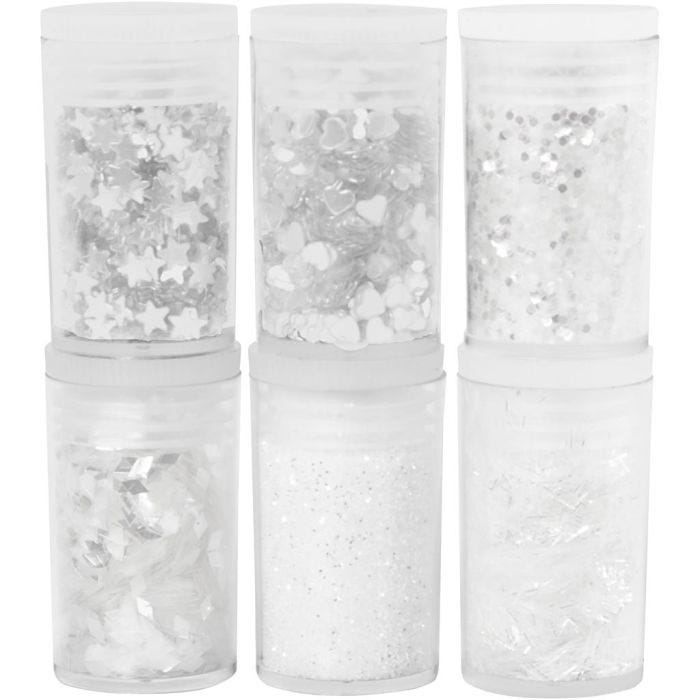 Glitter och Paljetter, vit, 6x5 g/ 1 förp.