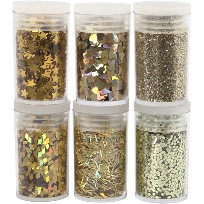 Glitter och Paljetter, guld, 6x5 g/ 1 förp.
