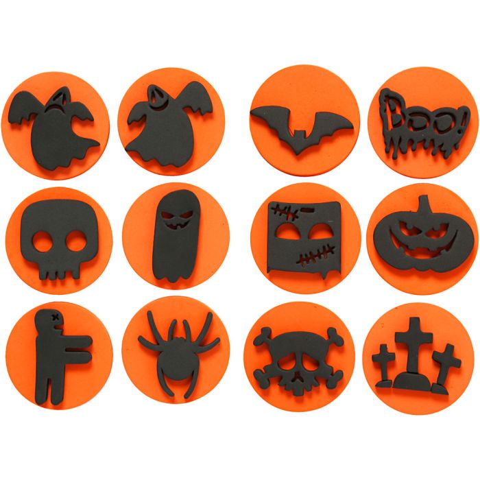 Skumstämplar, halloween, Dia. 7,5 cm, tjocklek 2,5 cm, 6 st./ 1 förp.