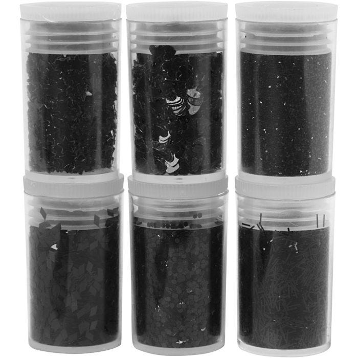 Glitter och Paljetter, svart, 6x5 g/ 1 förp.