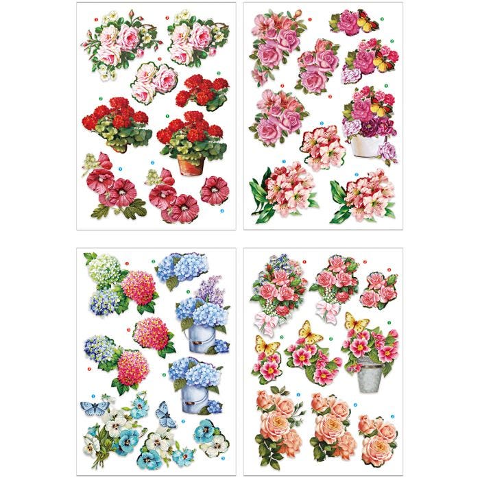 3D Motiv, blommor, ark 21x30 cm, 4 ark/ 1 förp.