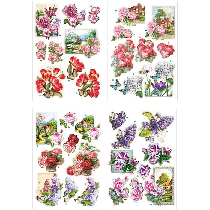 3D Motiv, blommor och fjärilar, ark 21x30 cm, 4 ark/ 1 förp.