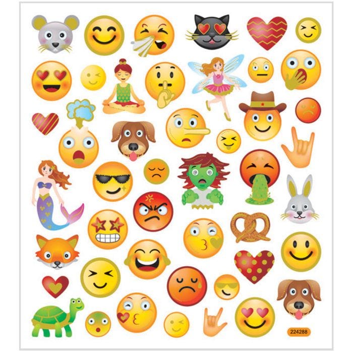 Klistermärken, emojis, ark 15x16,5 cm, 1 ark