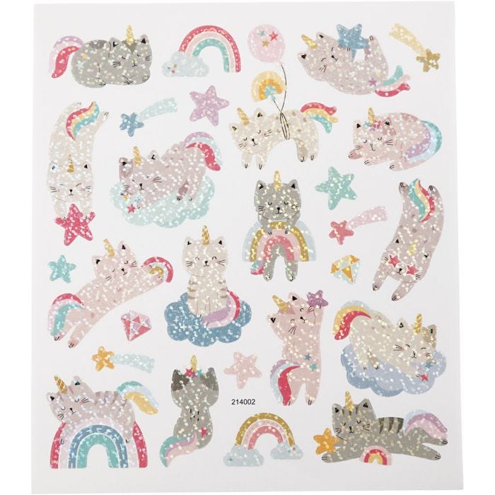 Klistermärken, unicorn katter, ark 15x16,5 cm, 1 ark