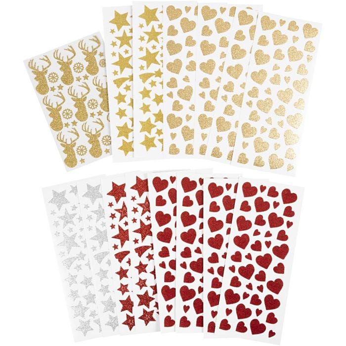 Glitterstickers, ark 10x24+12x18,5 cm, 8 ark/ 1 förp.
