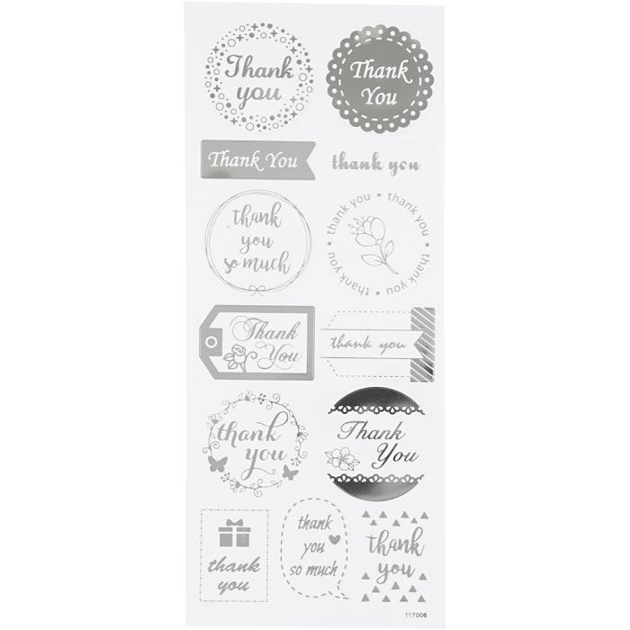 Stickers, thank you, ark 10x24 cm, silver, 1 ark
