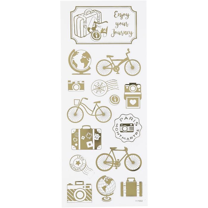 Stickers, jorden runt, ark 10x24 cm, guld, 1 ark