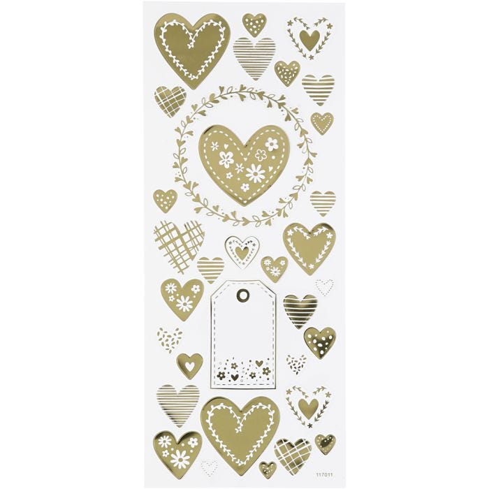 Stickers, hjärtan, ark 10x24 cm, guld, 1 ark