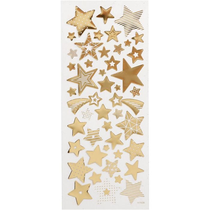 Stickers, stjärnor, 10x24 cm, guld, 1 ark
