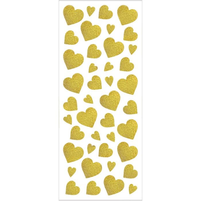 Glitterstickers, hjärtan, 10x24 cm, guld, 2ark/ 1 förp.