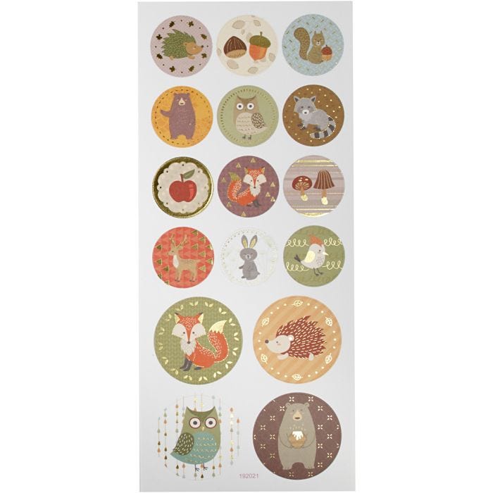 Stickers, skogsdjur, ark 10x23 cm, 1 ark